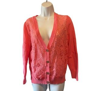 Juicy Couture Women Y2K Coquette Lace Front Button Cardigan Medium Pink Preppy